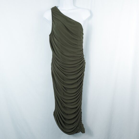 Prettygarden One Shoulder Ruched Bodycon Asymmetric Midi Dress Size Medium Green - Picture 1 of 16